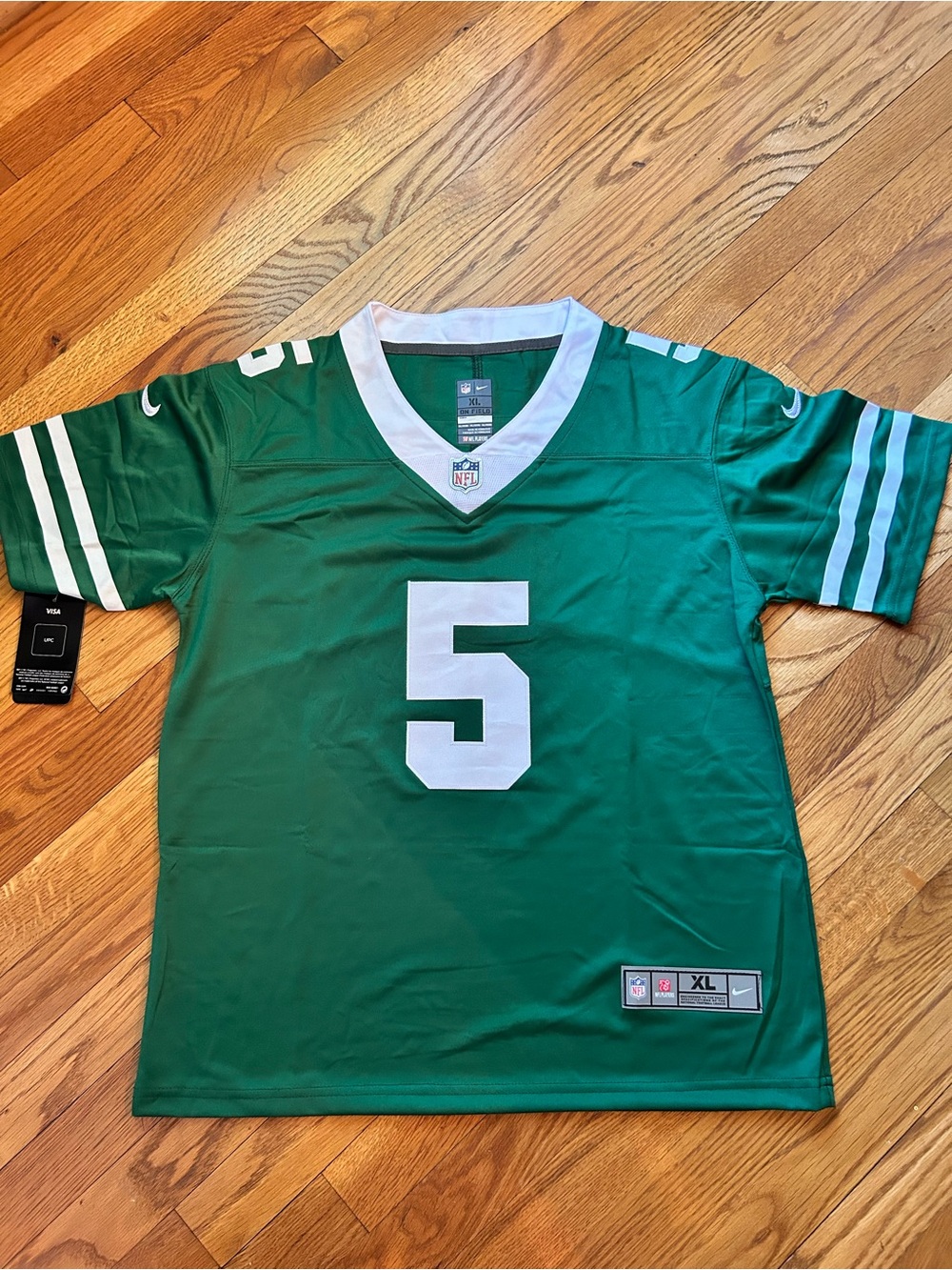 On field jets Green and White Football Jersey No. 5 youth xl 18/20